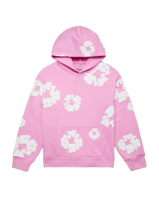 DENIM TEARS Pink Cotton-Wreath-Design Hoodie