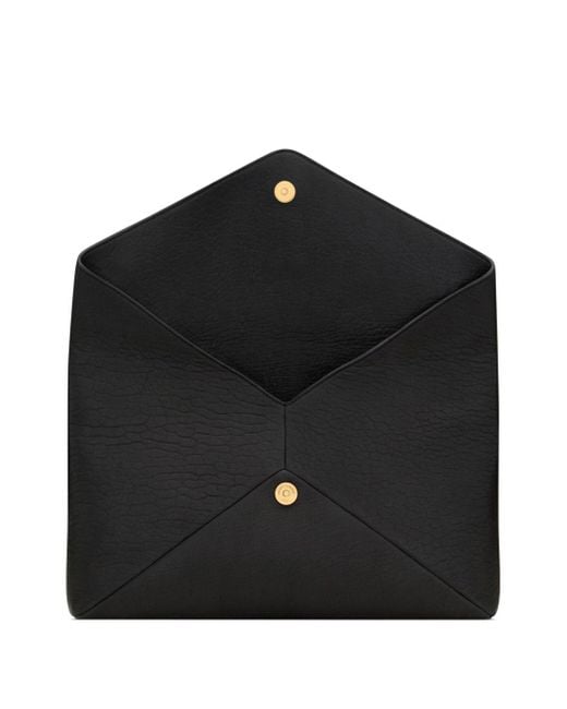 Saint Laurent Black Cassandre Large Envelope Textured-leather Clutch