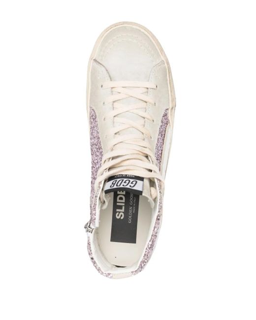 Golden Goose Deluxe Brand White High-Top Sneakers With Glittery Textured Fabric