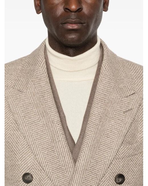 Tagliatore Natural Double-Breasted Herringbone Coat for men