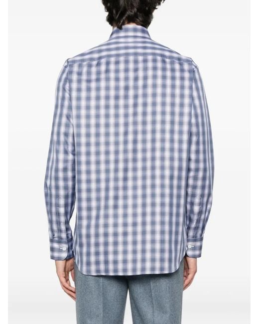 Brioni Blue Checked Cotton Shirt for men
