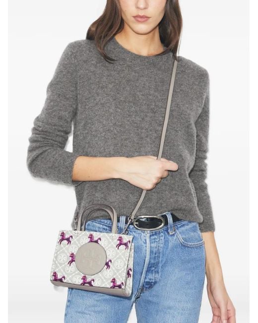 Tory Burch White Mini Ella Horse-Pattern Logo Tote