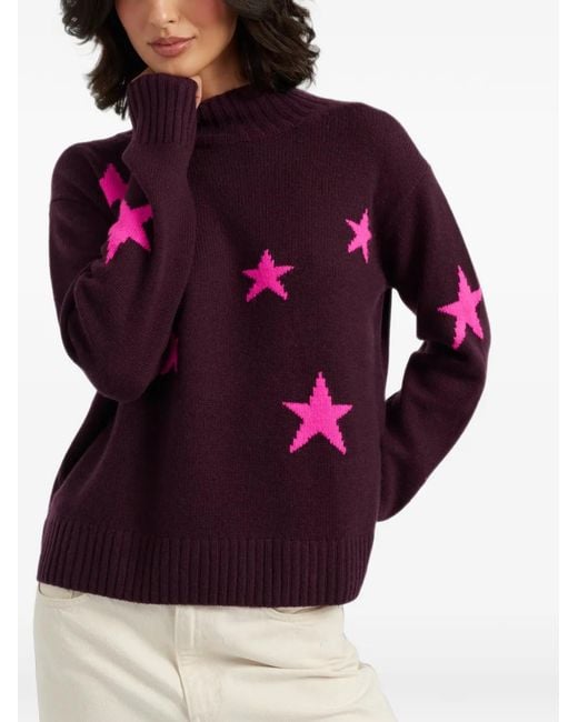 Chinti & Parker Purple Star-Intarsia Roll-Neck Sweater