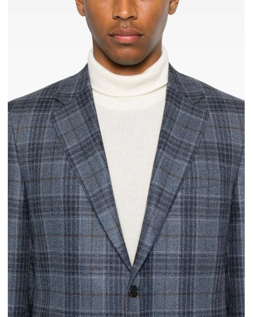Canali Blue Checked Single-Breasted Blazer for men