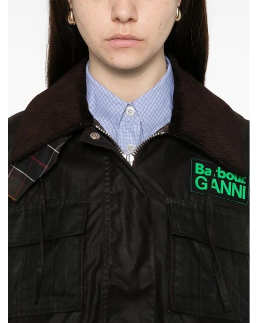 Barbour Black X Ganni Peplum Waxed Coat