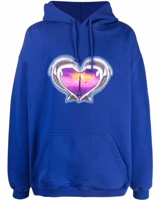 Vetements Blue Dolphins Heart Logo Hoodie for men