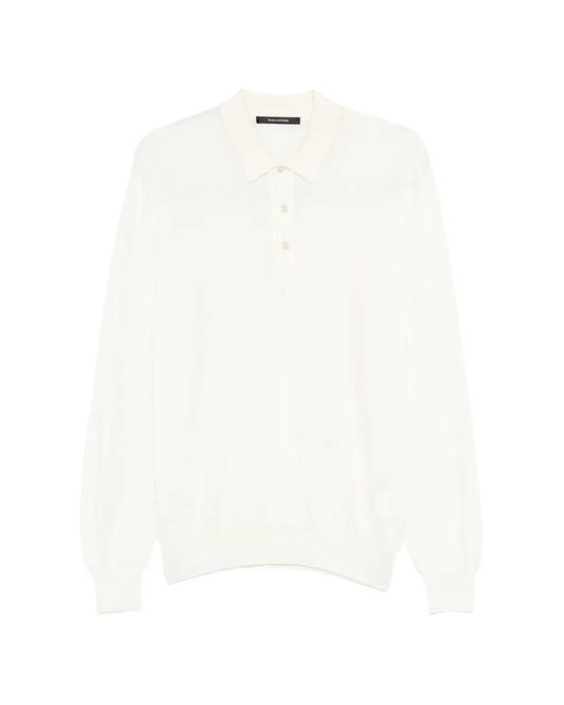 Tagliatore White Long Sleeve Knit Polo For for men