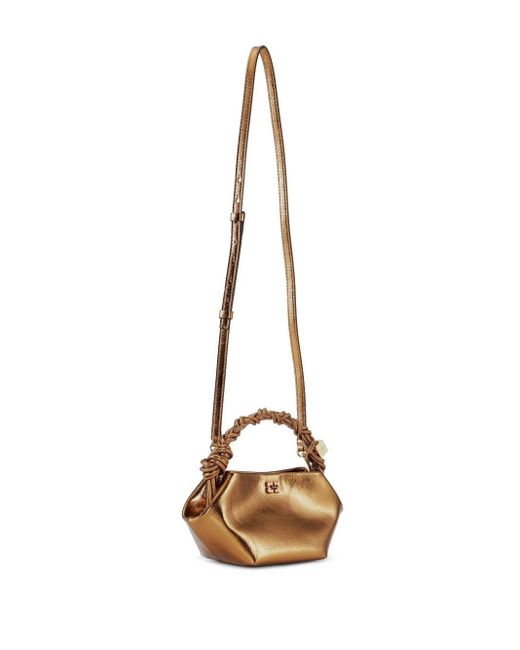 Ganni Brown Bou Metallic-Effect Mini Tote Bag