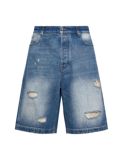 John Richmond Blue Distressed Denim Shorts for men