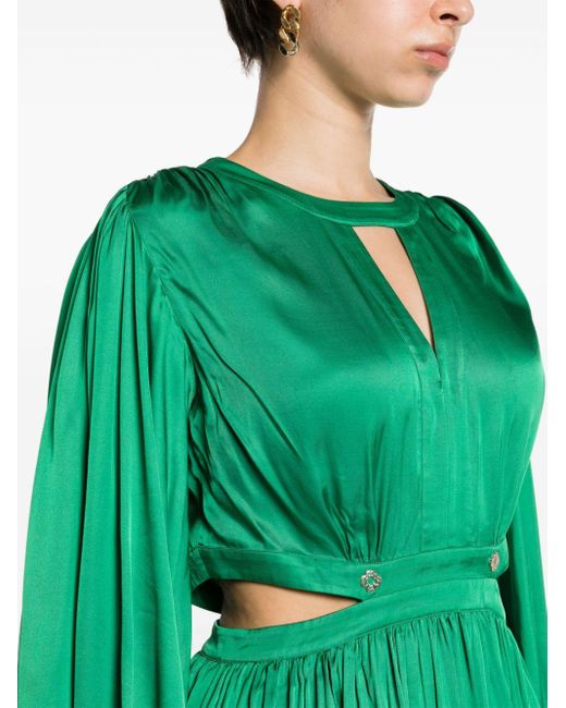 Maje Green Cut-out Satin Midi Dress