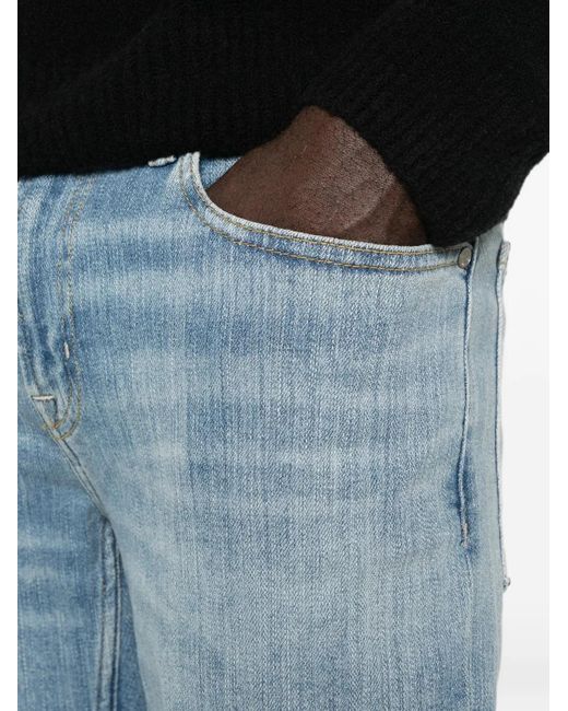 7 For All Mankind Blue Five-Pocket Straight-Leg Jeans for men