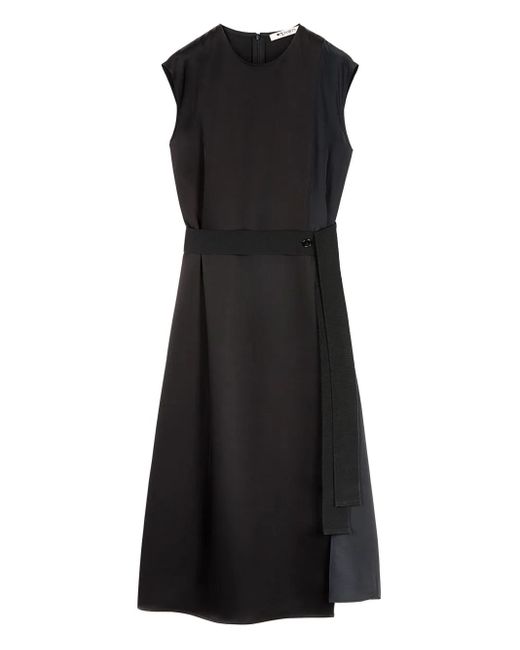Ports 1961 Black Belted Cap-Sleeved Midi Dress