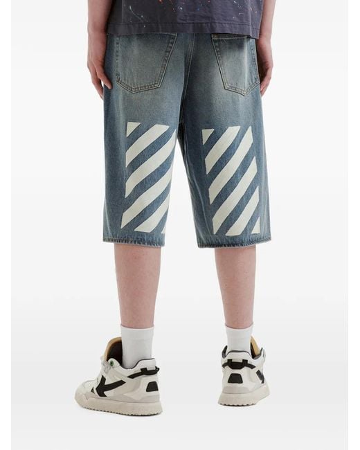 Off-White c/o Virgil Abloh Blue Short En Jean À Imprimé Diagonals for men