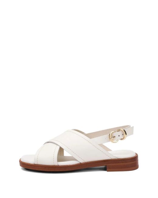 Frau White Crossover-Strap Leather Sandals