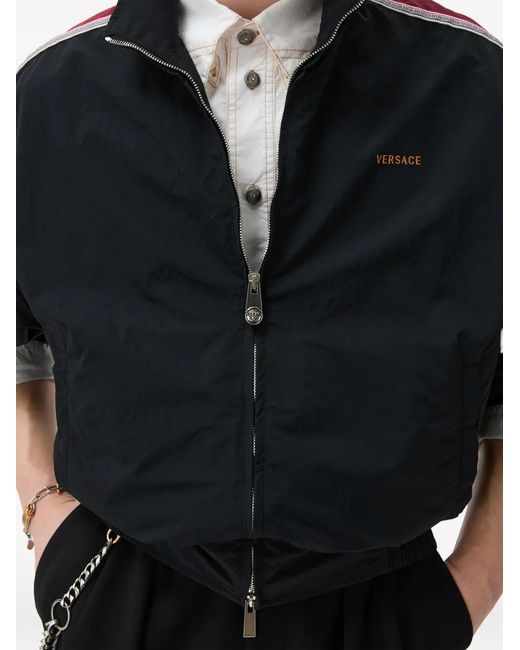 Versace Black Logo-Motif Greca-Detail Jacket for men