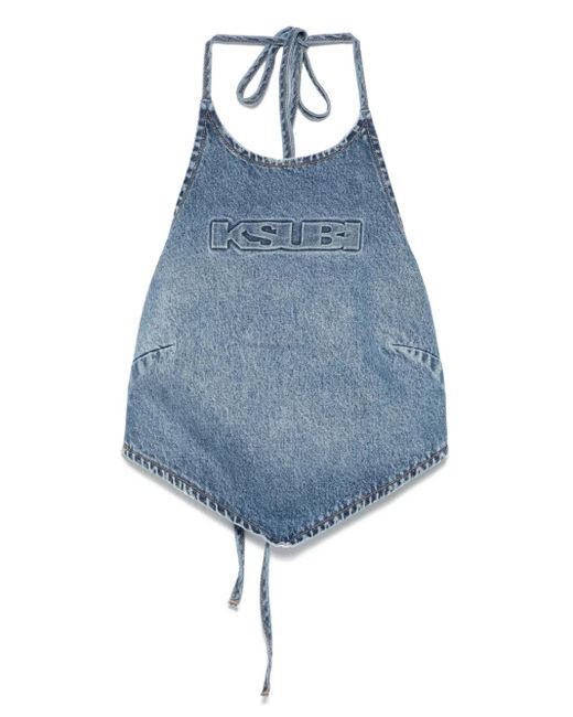 Ksubi Blue Bolt Tie-Neck Denim Top