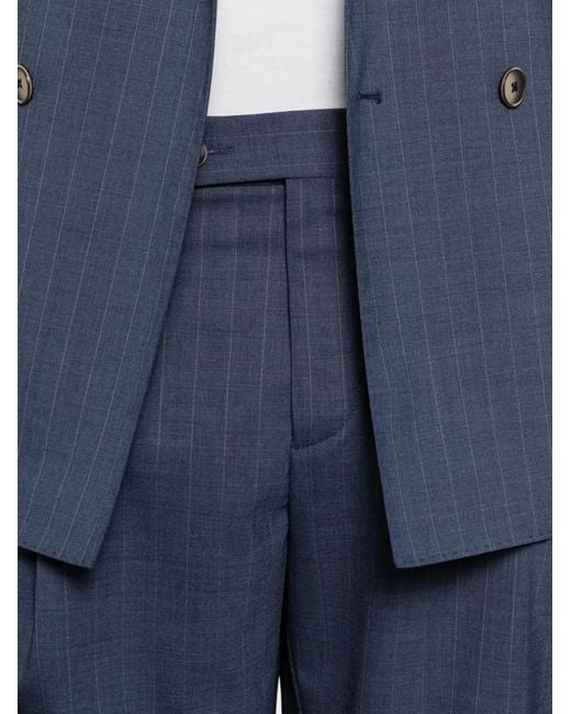 VELA SHOP Blue Pinstripe-Pattern Double-Breasted Suit for men