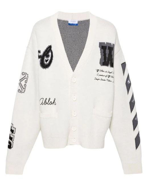 Off-White c/o Virgil Abloh Natural 'Varsity Knit Cardigan, Long Sleeves, Cream/, 100% Cotton, Size: Small for men