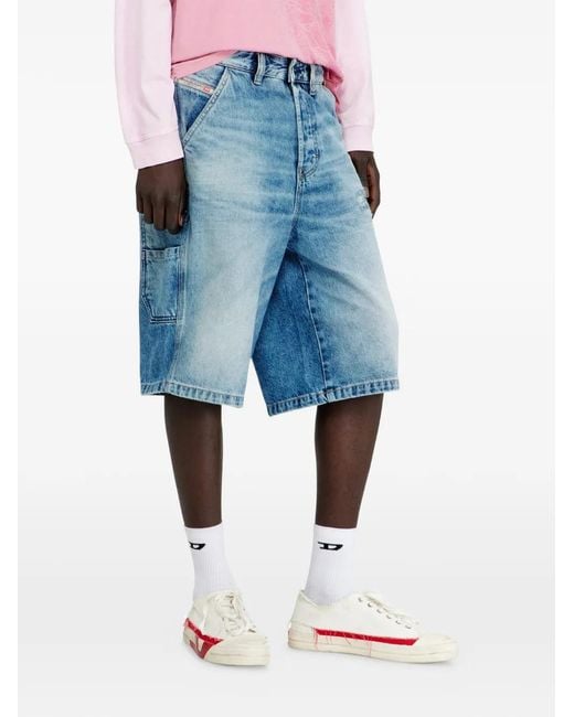 DIESEL Blue Distressed-Finish Cargo Shorts for men