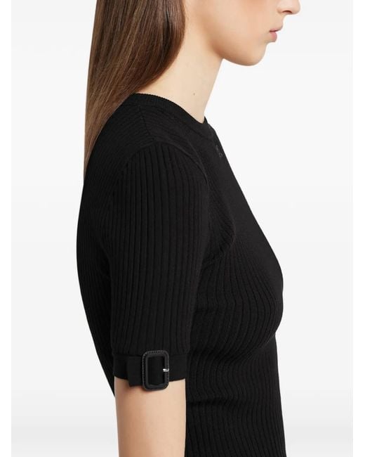 Courreges Black Buckle-Detail Ribbed-Knit T-Shirt