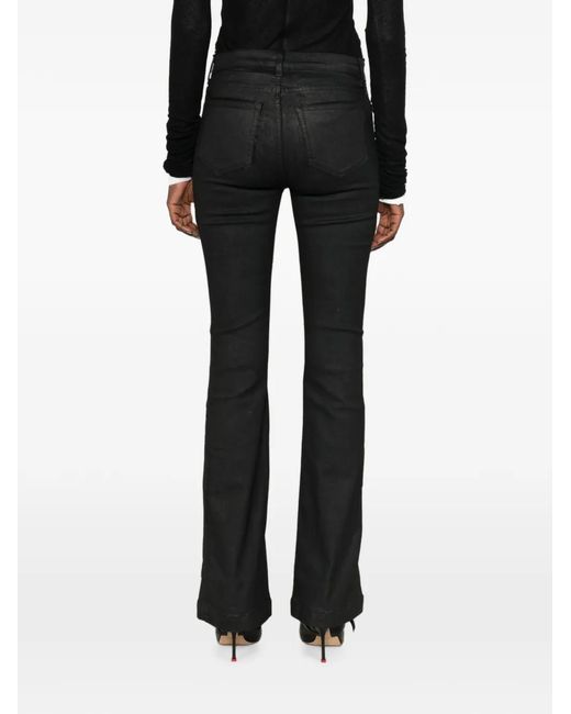Thom Krom Black Coated Flared-Leg Trousers