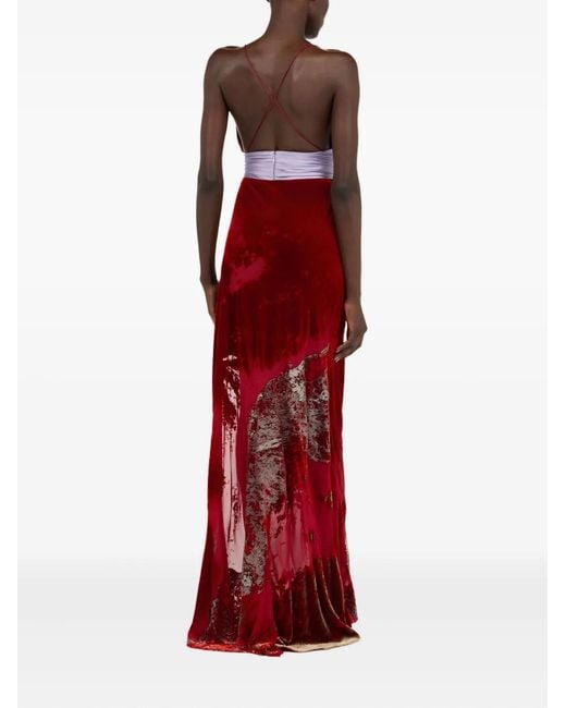 Roberto Cavalli Red Marine-Print Slit Maxi Dress