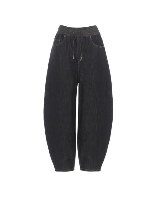 Panicale Blue Drawstring Gathered Jeans