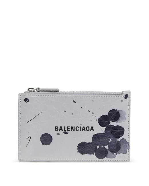 Balenciaga Gray Splatter Zipped Cardholder for men