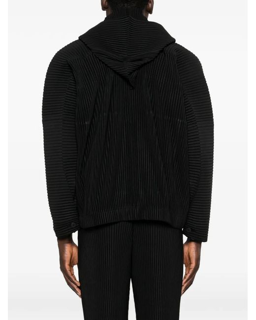 Homme Plissé Issey Miyake Black March Plissé Buttoned Jacket for men