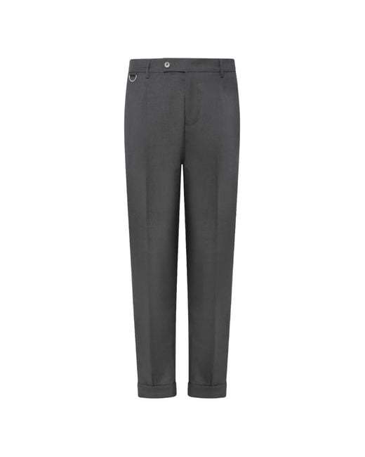 Low Brand Gray D-Ring Pressed-Crease Trousers for men