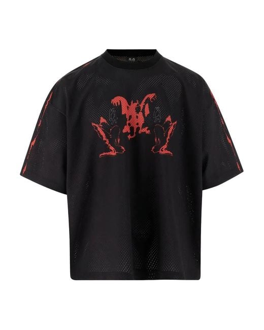 44 Label Group Black Mesh-Panel Graphic T-Shirt
