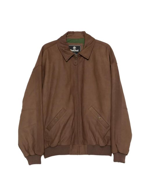 Timberland Brown Leather Bomber Jacket for men