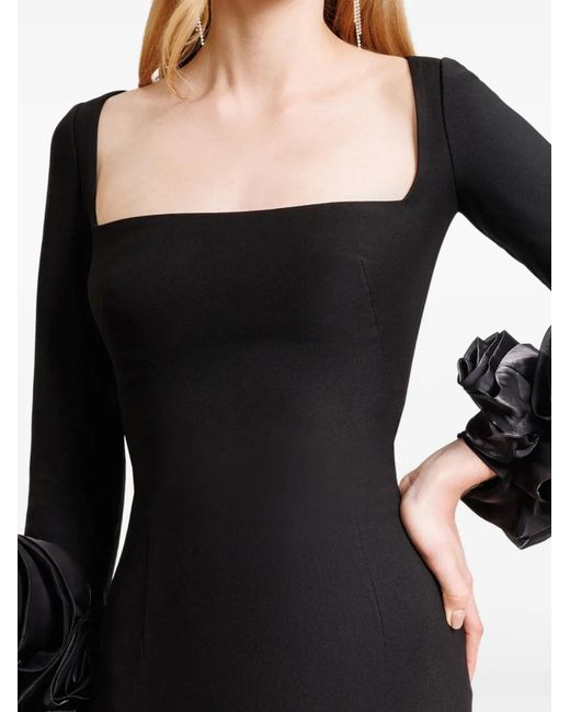 Gemy Maalouf Black Floral-Details Midi Dress