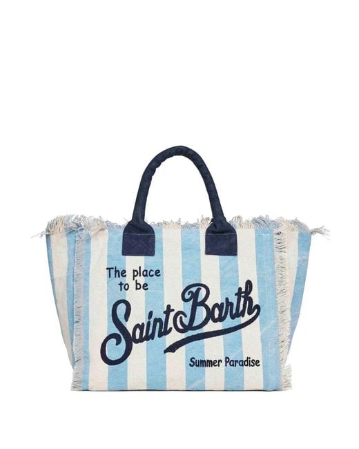 Mc2 Saint Barth Blue Regular Vanity Vertical-Stripes Tote Bag