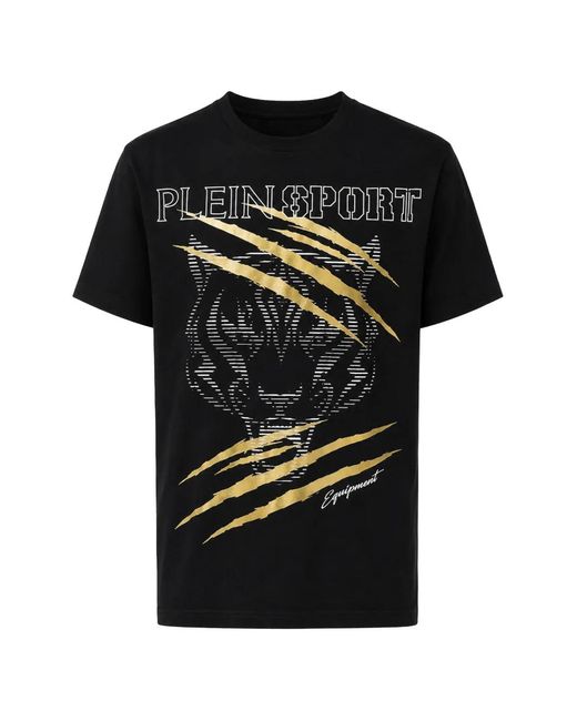 Philipp Plein Black Tiger-Print Logo-Print T-Shirt for men