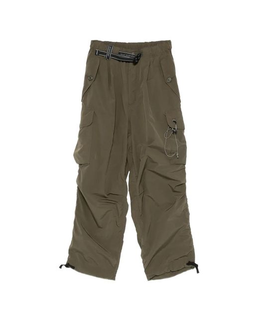 And Wander Green Pantalon Cargo À Taille Ceinturée