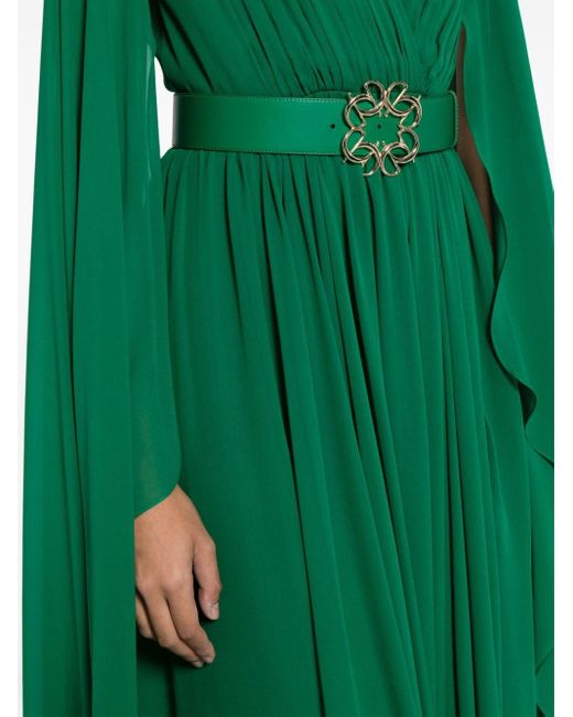 Elie Saab ドレープ シルクイブニングドレス Green