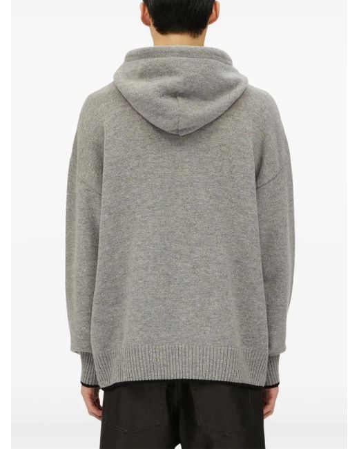 MSGM Gray Logo-Embroidered Hoodie for men