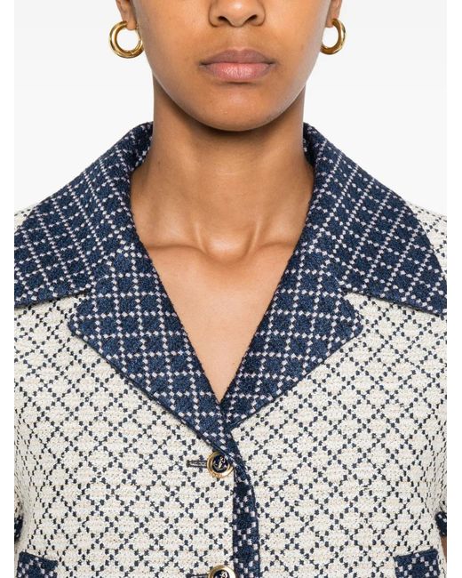 Gucci Blue Short-Sleeved Geometric-Pattern Jacket