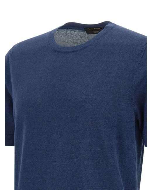 Gran Sasso Blue Fine-Knit T-Shirt for men