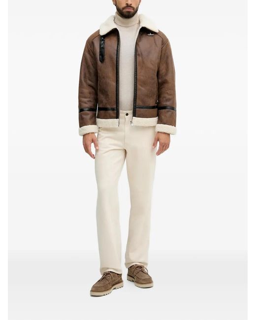 Lindbergh Brown Shearling-Trim Jacket for men