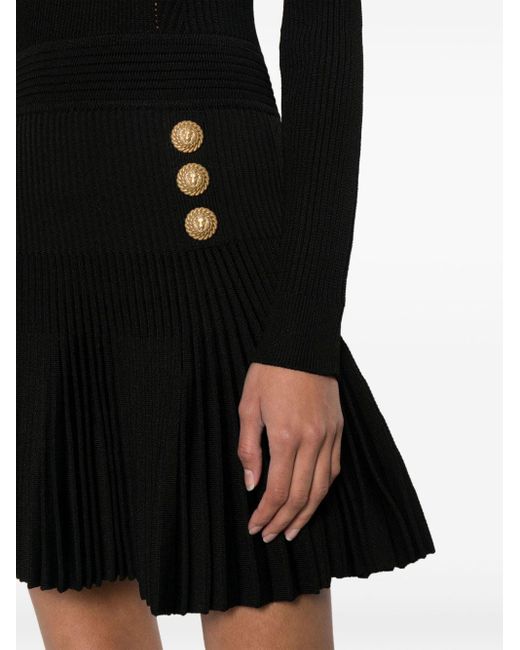 Balmain Black Langarm gestrickt Mini -Kleid