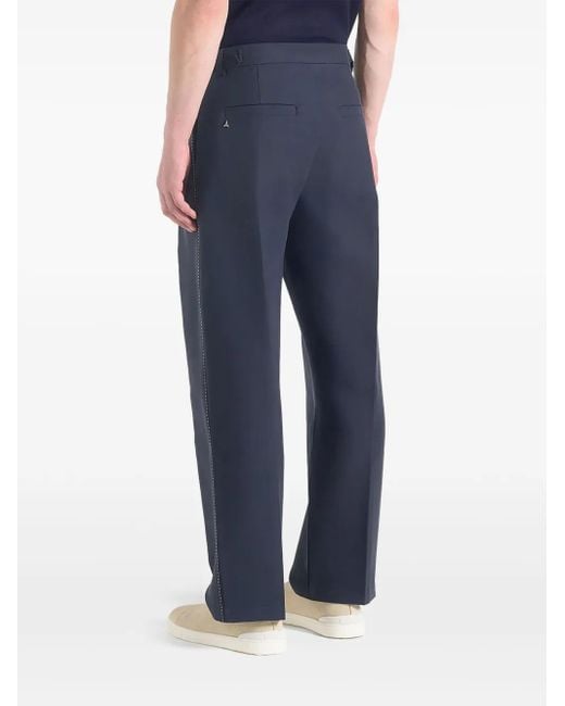 Manière De Voir Blue Nolan Twin-Pleat Stitch-Detail Trousers for men