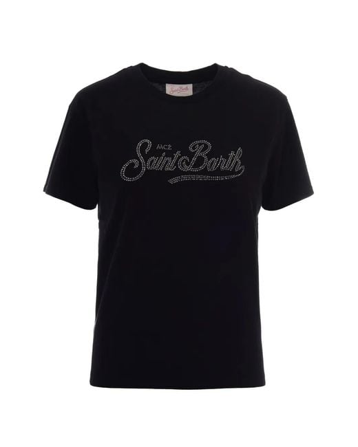Mc2 Saint Barth Black Emilie Embellished Logo T-Shirt