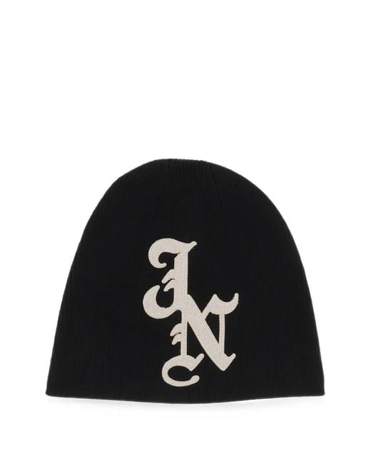 JUN/NAKAYAMA Black Logo-Patch Ribbed Beanie Hat for men