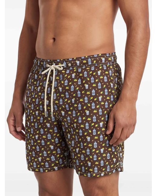 Mc2 Saint Barth Brown Graphic-Print Swim Shorts for men