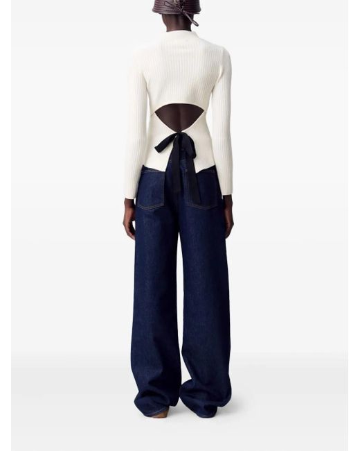 Claudie Pierlot White Ribbed-Knit Mock-Neck Top