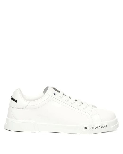 Dolce & Gabbana White Portofino Leather Low-Top Sneakers for men