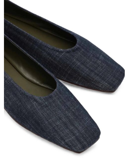 MARIA LUCA Blue Chain-Detail Square-Toe Ballet Flats