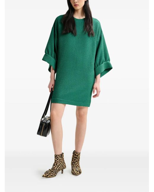 Essentiel Antwerp Green Dot-Pattern Crew-Neck Mini Dress